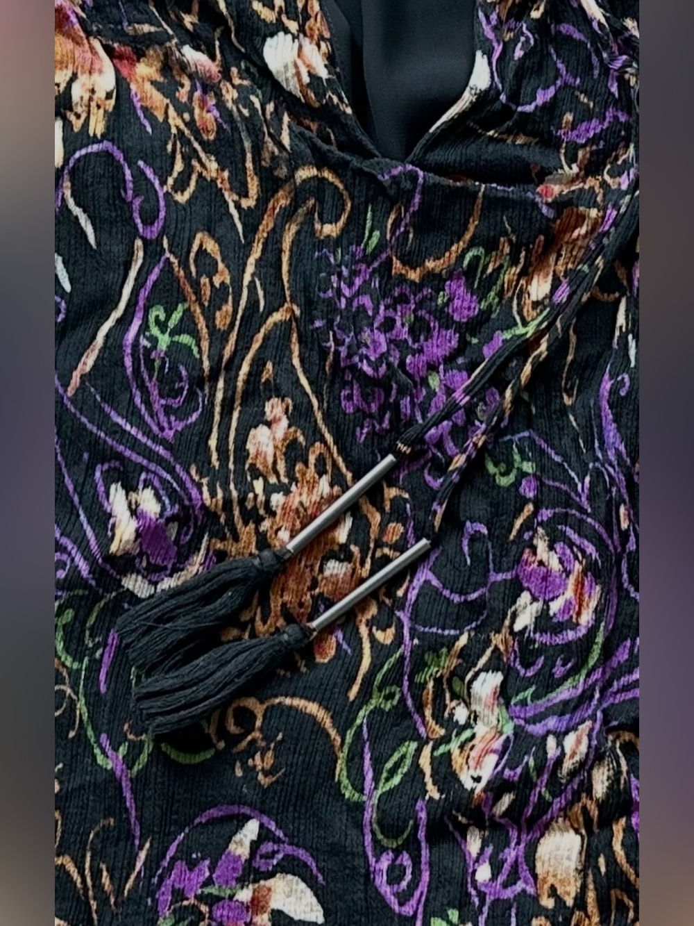 Ramy Brook Long Sleeved Black and Purple Blouse with Sheer Sleeves. Size XS - Picture 10 of 16